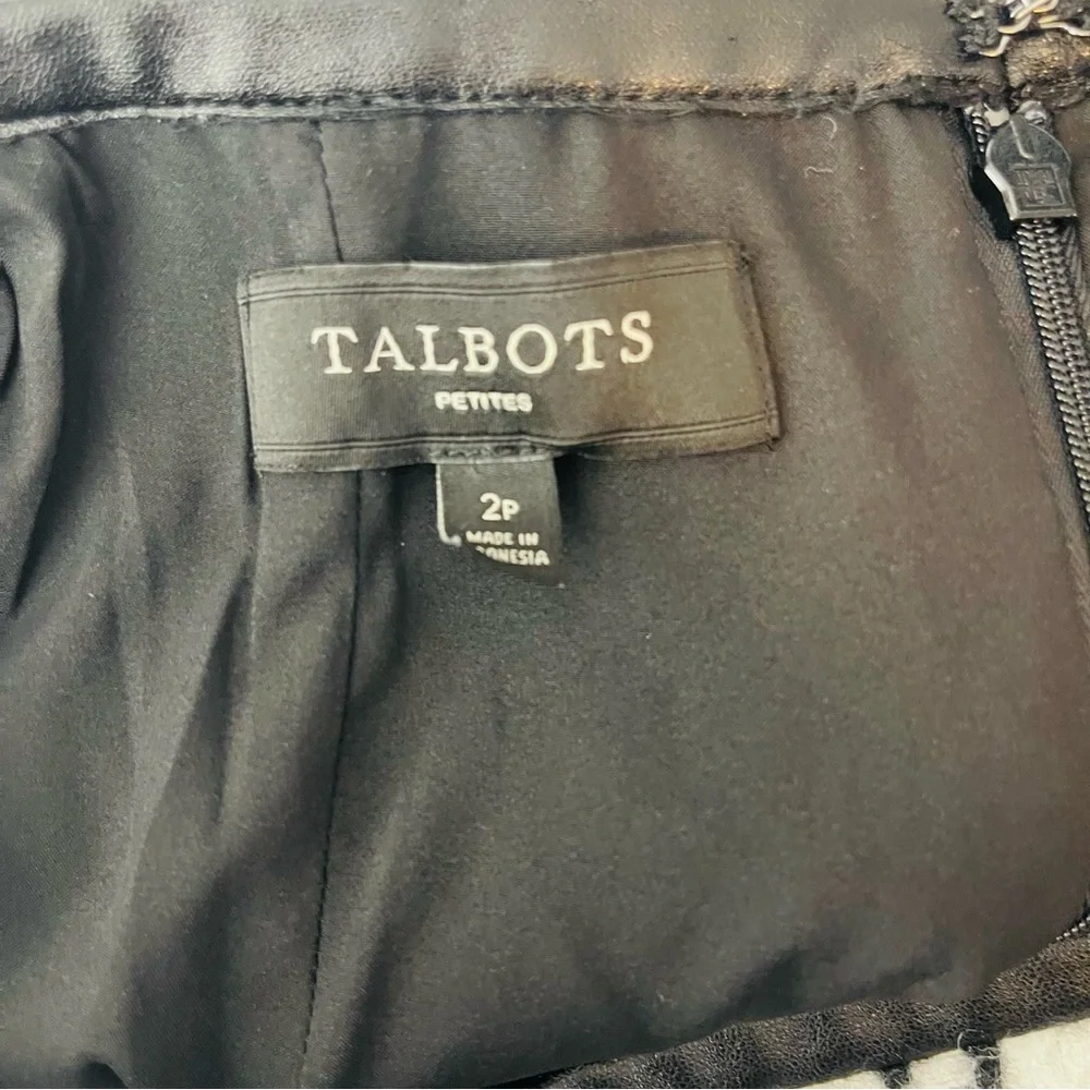 Talbots black white wool houndstooth preppy office pencil skirt 2P